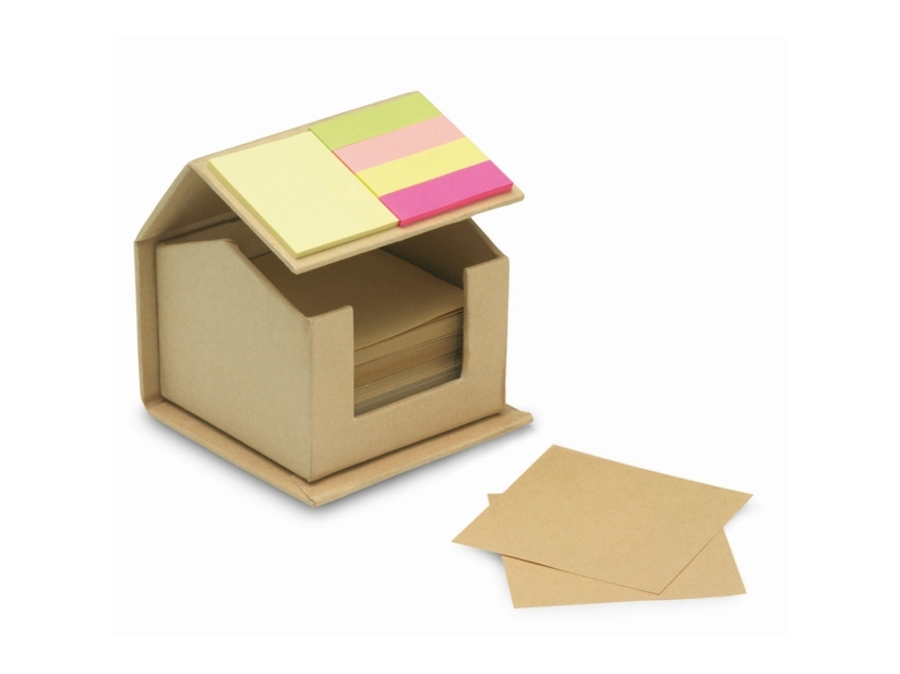 Karteczki z recyklingu w pudełku w kształcie domku