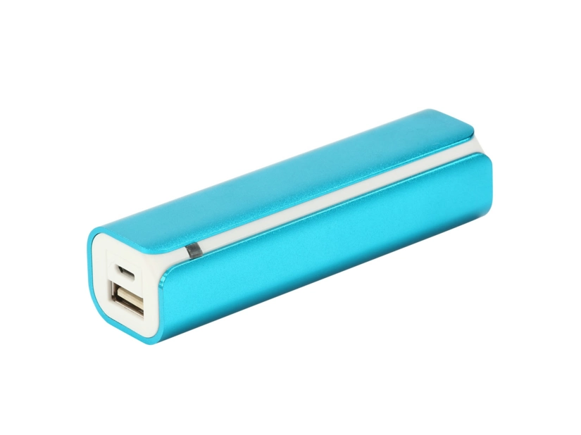 Power bank metalowy jasnoniebieski z białą wkładką, grawer