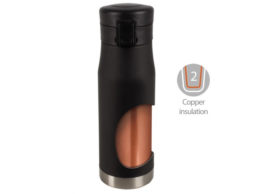 Kubek termiczny czarny 550 ml z logo i metalowym pierścieniem