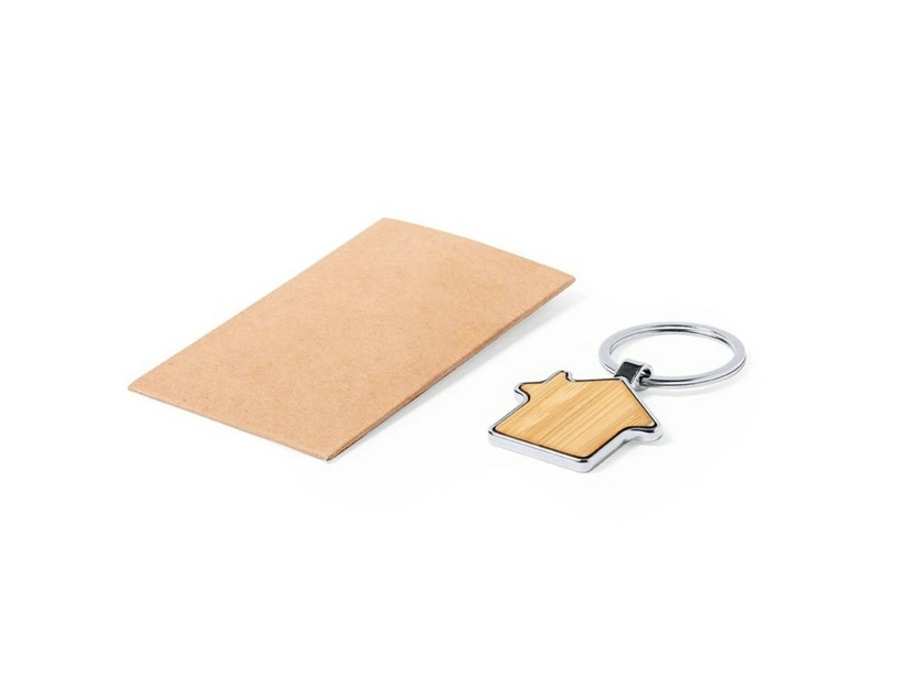 Bambusowo metalowy Brelok do kluczy domek