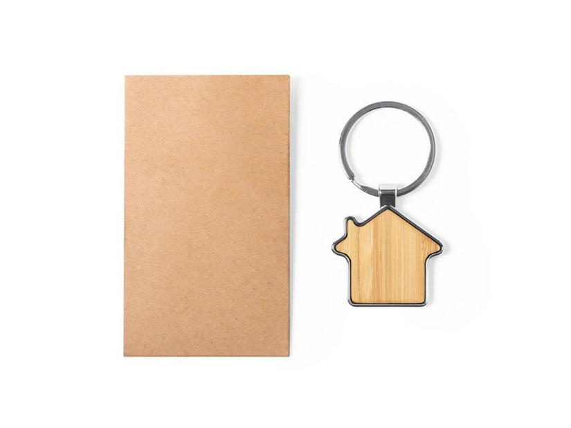 Bambusowo metalowy Brelok do kluczy domek