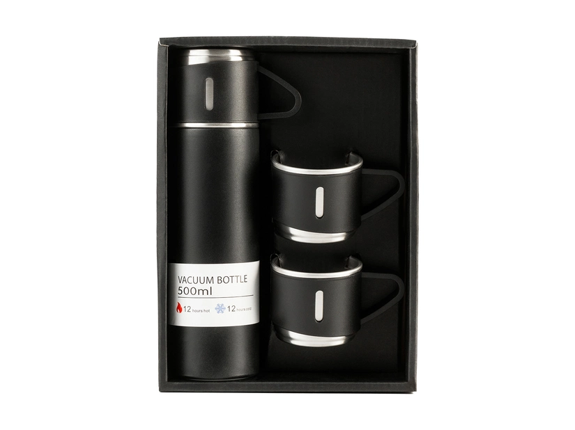 Termos 500ml z kubkami Narvik, czarny