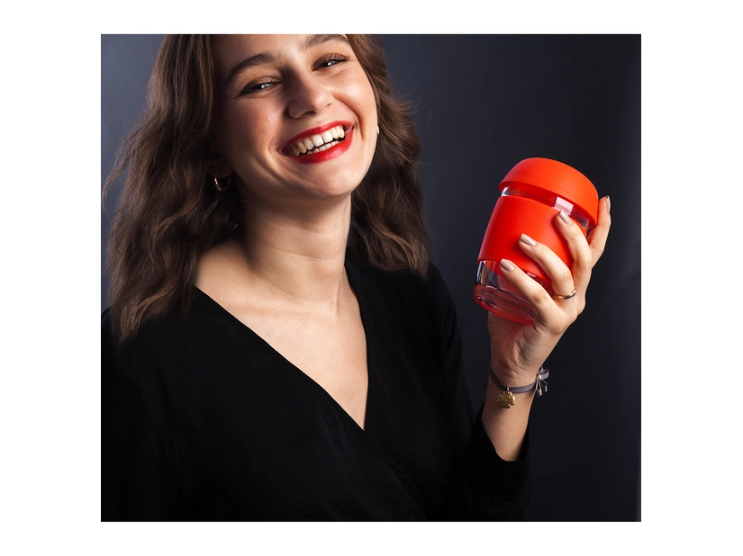 Szklany kubek ekologiczny 350 ml, czerwony 