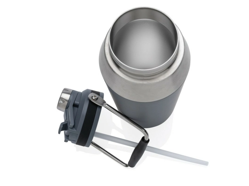 Termiczna butelka ze słomką, 1L, Szara