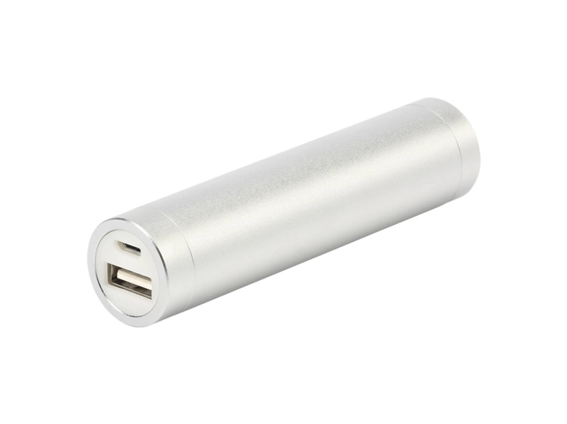 Powerbank metalowy srebrny z grawerem logo – prezent firmowy