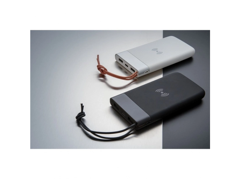 Biały powerbank bezprzewodowy 8000 mAh z logo firmy