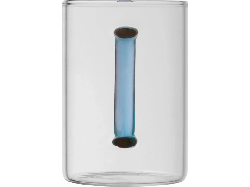 Reklamowy szklany kubek z niebieskim uchiem do nadruku 250 ml