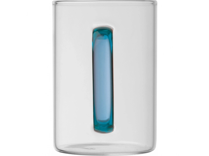 Reklamowy szklany kubek z niebieskim uchiem do nadruku 250 ml