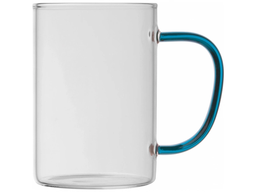 Reklamowy szklany kubek z niebieskim uchiem do nadruku 250 ml