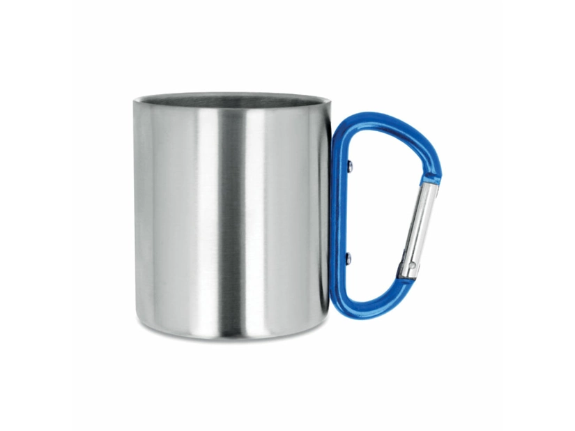 Kubek stalowy 220 ml z granatowym karabińczykiem i logo