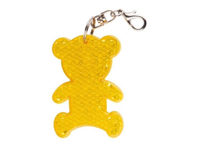 Żółty brelok odblaskowy miś z nadrukiem logo – polistyren