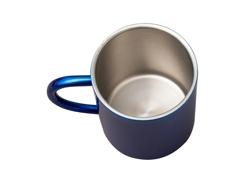 Niebieski kubek stalowy 240 ml z grawerem logo firmy