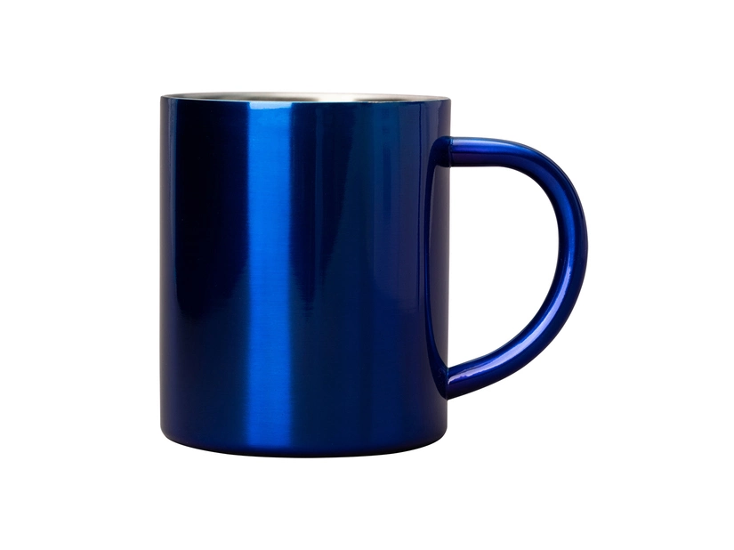 Niebieski kubek stalowy 240 ml z grawerem logo firmy