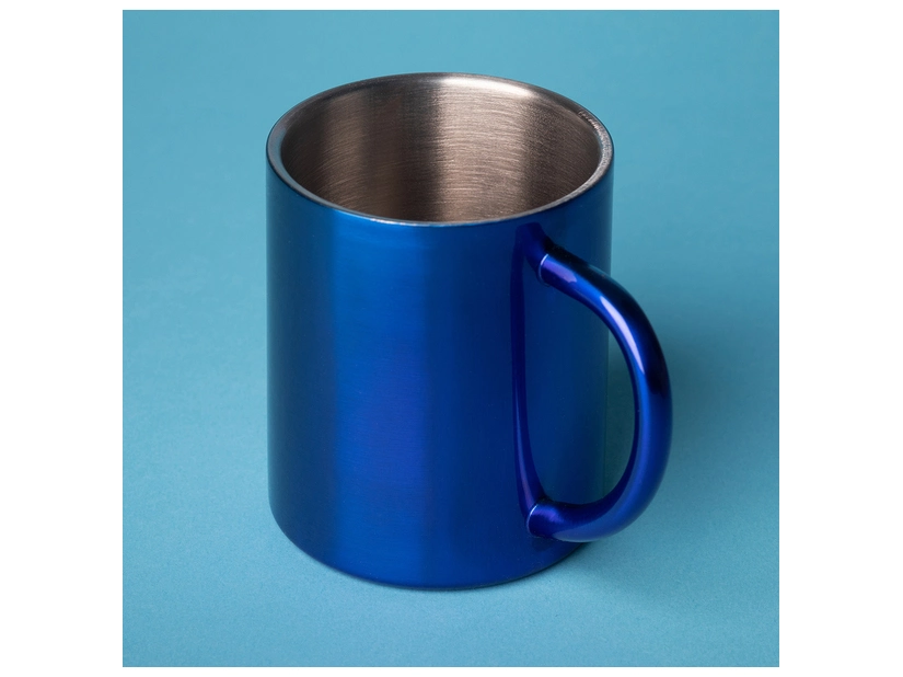 Niebieski kubek stalowy 240 ml z grawerem logo firmy