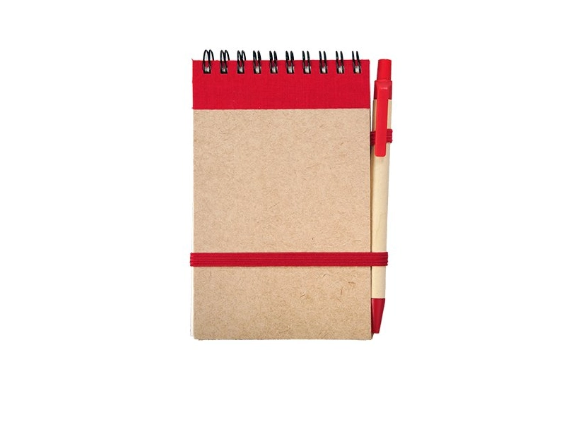 Czerwony notes eko Kraft 90x140 z długopisem, 70 kartek