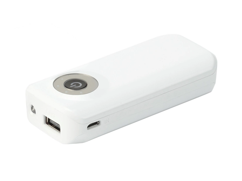 Plastikowy power bank z latarką - biały