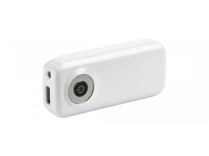Plastikowy power bank z latarką - biały