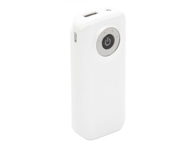 Plastikowy power bank z latarką - biały
