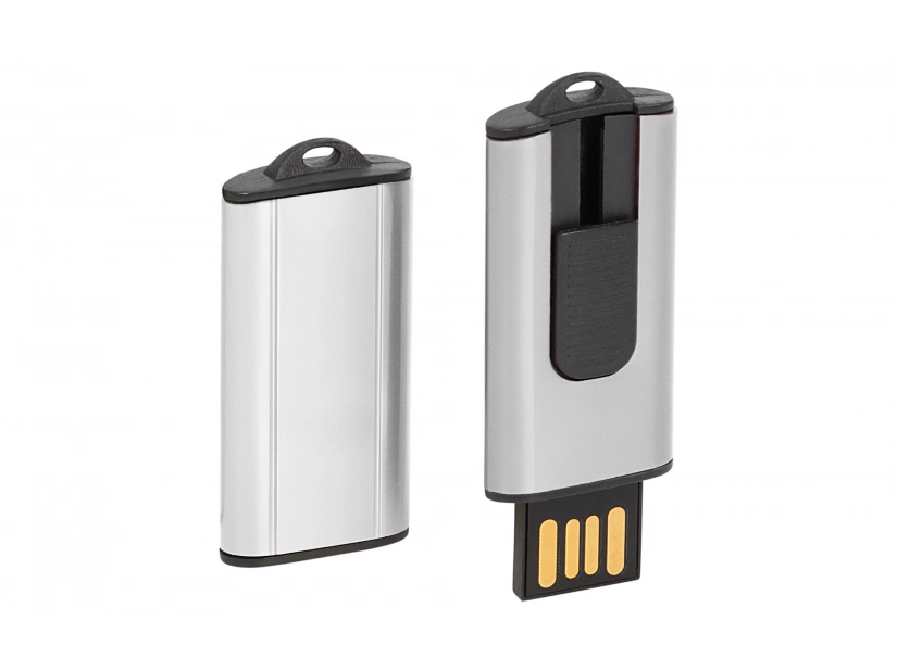 Pendrive mini srebrny metalowy z czarnymi akcentami, 8-64GB