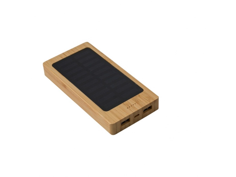 Bambusowy power bank  solarny 8000 mAh, z panelem słonecznym