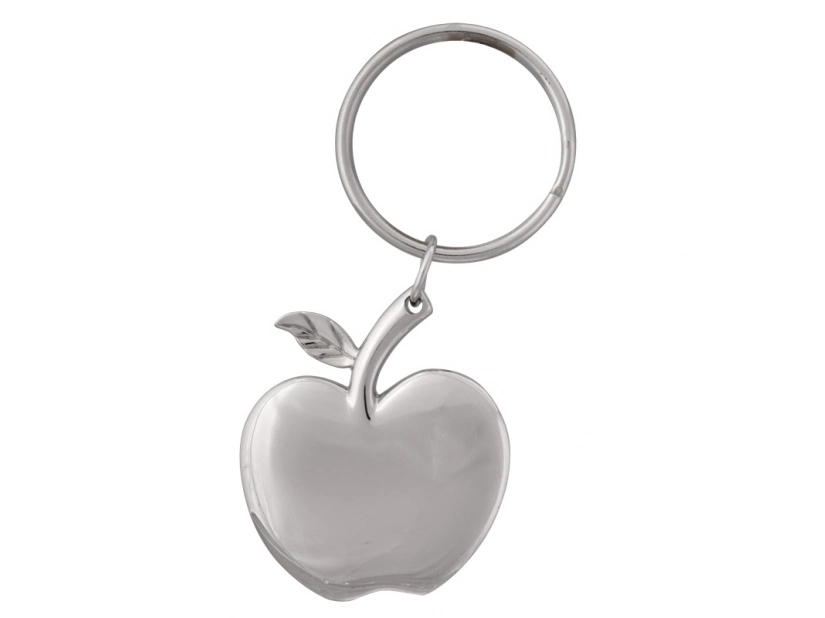 Srebrny brelok metalowy jabłko z grawerem logo w pudełku