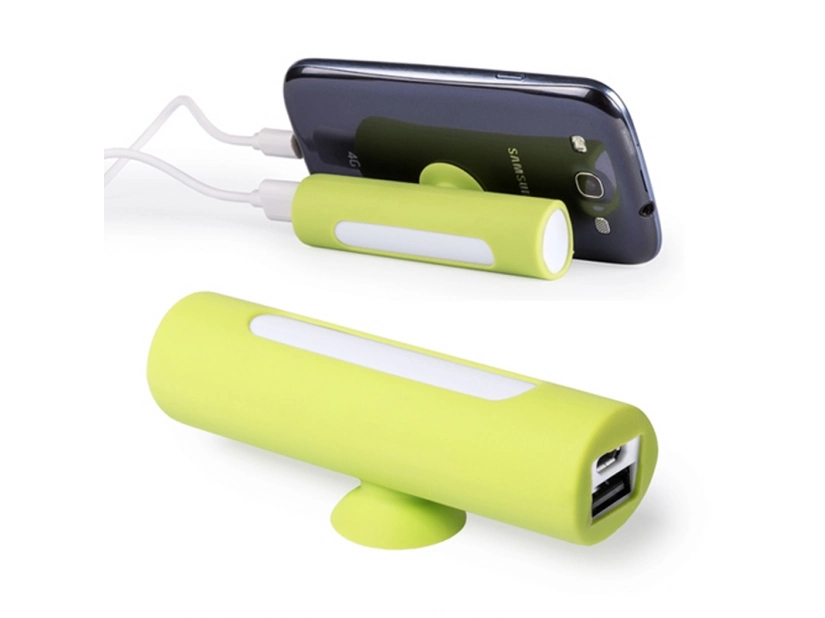 Power bank z logo jasnozielony ABS z przyssawką 2200 mAh