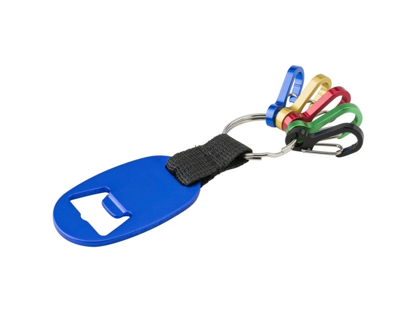 Granatowy brelok do kluczy, otwieracz do butelek
