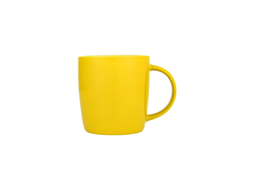 Żółty kubek ceramiczny 300 ml z nadrukiem firmowym
