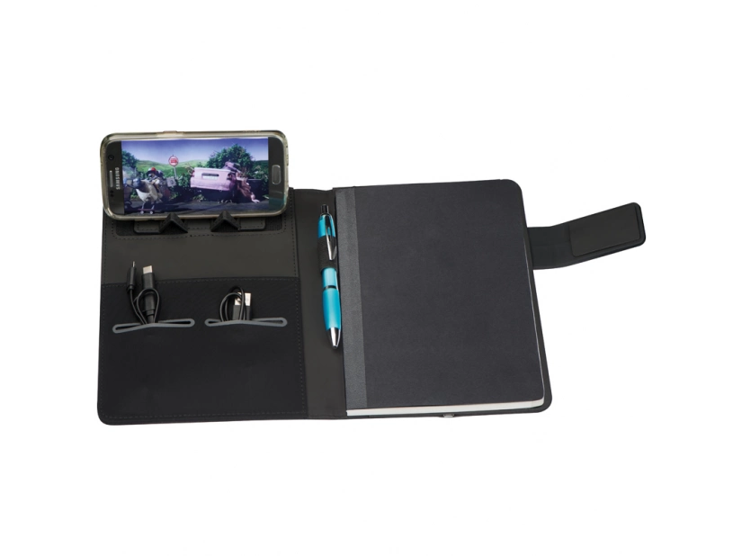 Zielony notatnik A5 z powerbankiem LED i logo dla firm