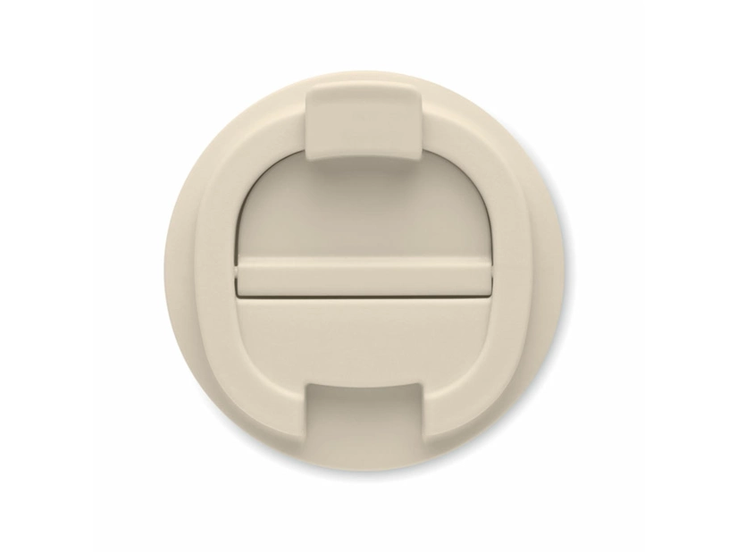 Beżowy kubek metalowy 510ml z pokrywką i nadrukiem