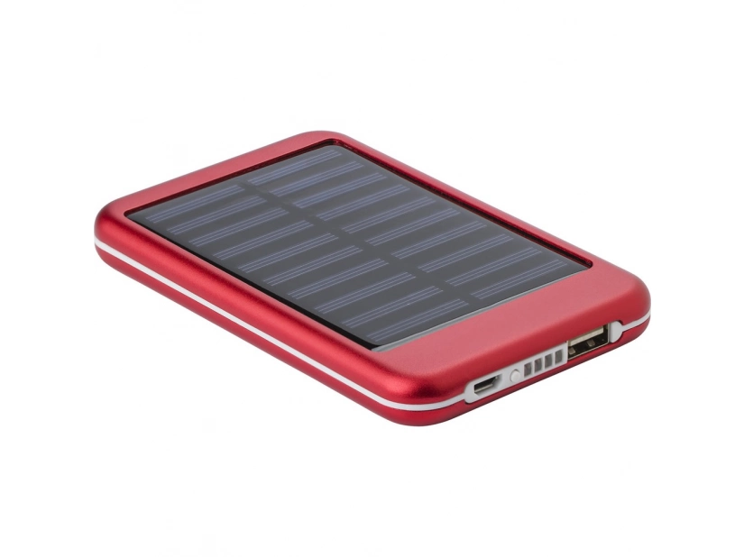 Czerwony powerbank solarny 4000 mAh z grawerem logo