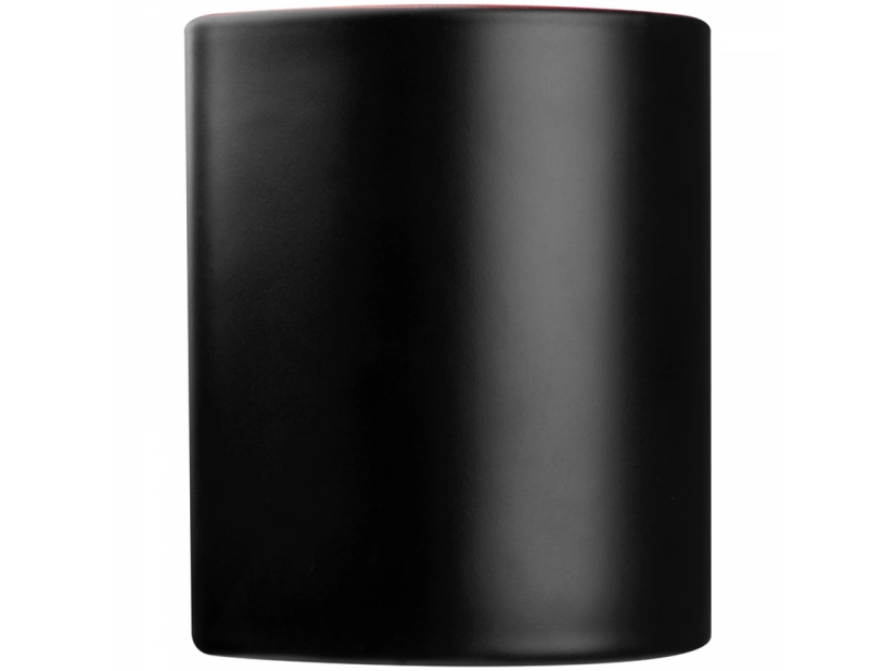 Czarny reklamowy kubek ceramiczny do graweru logo, 300 ml - czerwone wnętrze