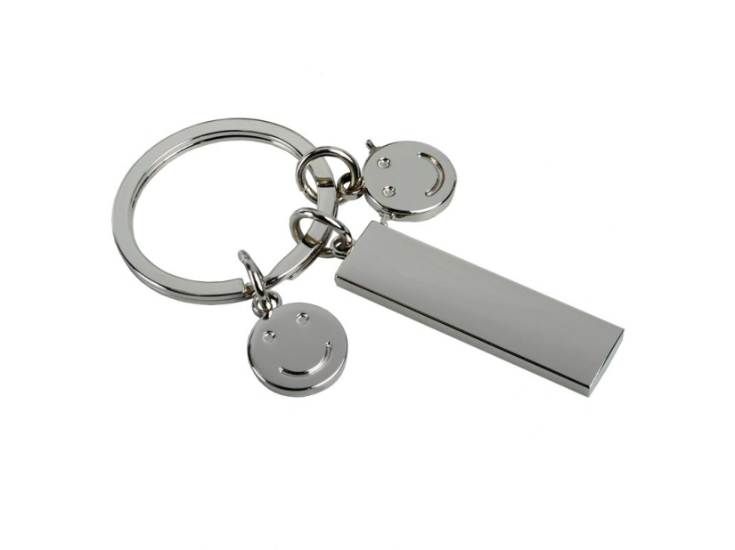 Brelok metalowy Flat srebrny z grawerem w czarnym pudełku