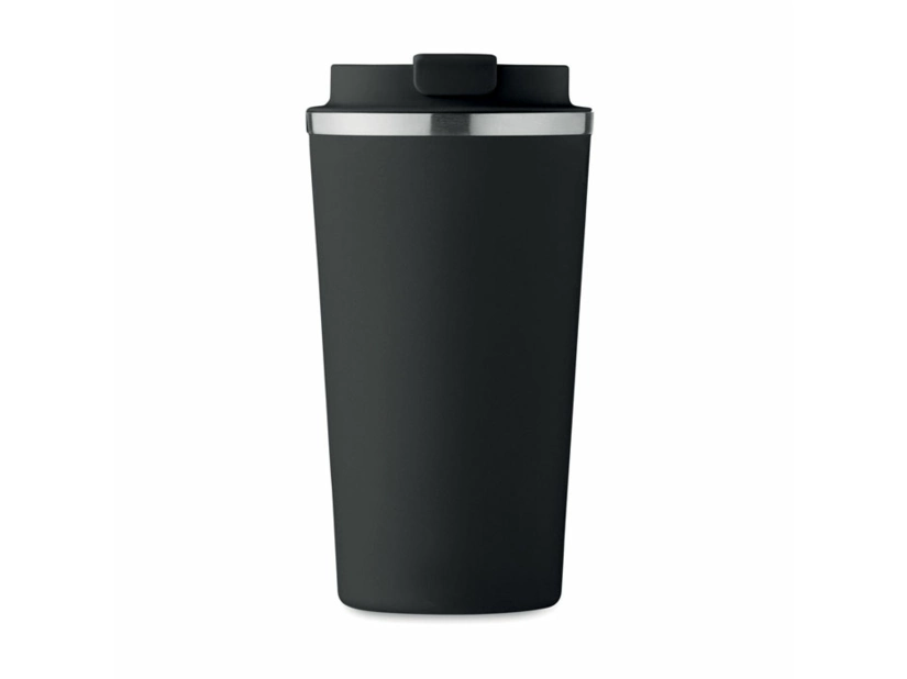 Czarny kubek metalowy 510 ml z logo – stal z recyklingu