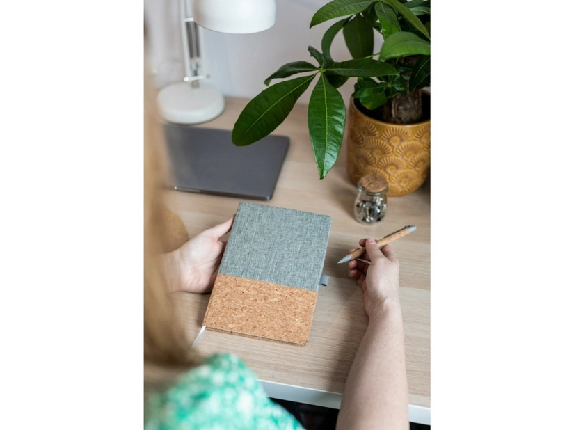 Korkowy notatnik A5 z długopisem, szary