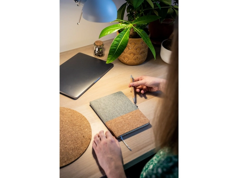 Korkowy notatnik A5 z długopisem, szary