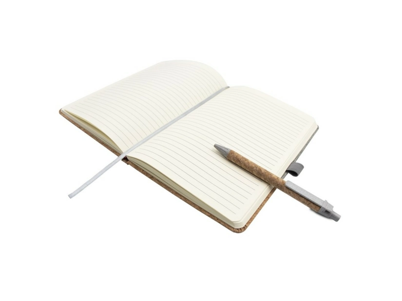 Korkowy notatnik A5 z długopisem, szary