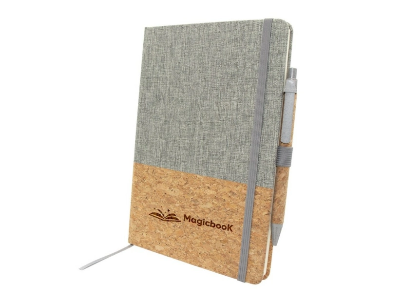 Korkowy notatnik A5 z długopisem, szary