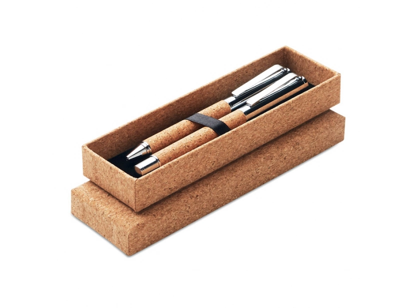 Eko zestaw: długopis i roller z korka z logo w pudełku