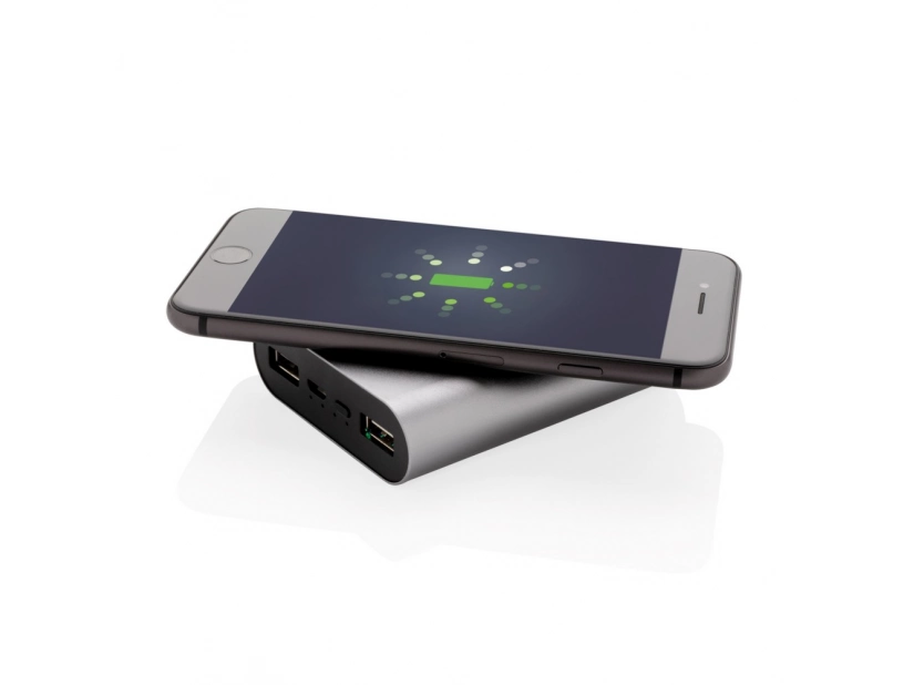 Szary aluminiowy bezprzewodowy power bank 5000 mAh
