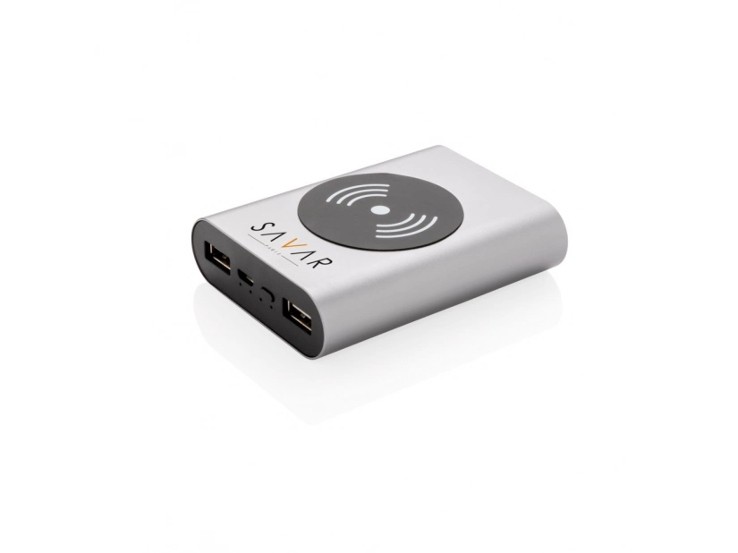Szary aluminiowy bezprzewodowy power bank 5000 mAh