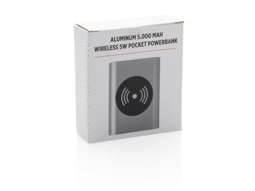 Szary aluminiowy bezprzewodowy power bank 5000 mAh