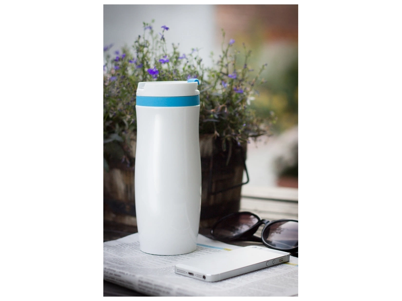 Reklamowy termiczny kubek, Viki 390 ml, niebieski/biały 