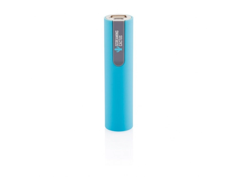 Kompaktowy power bank z akumulatorem 2200mAh niebieski kolor, nadruk logo