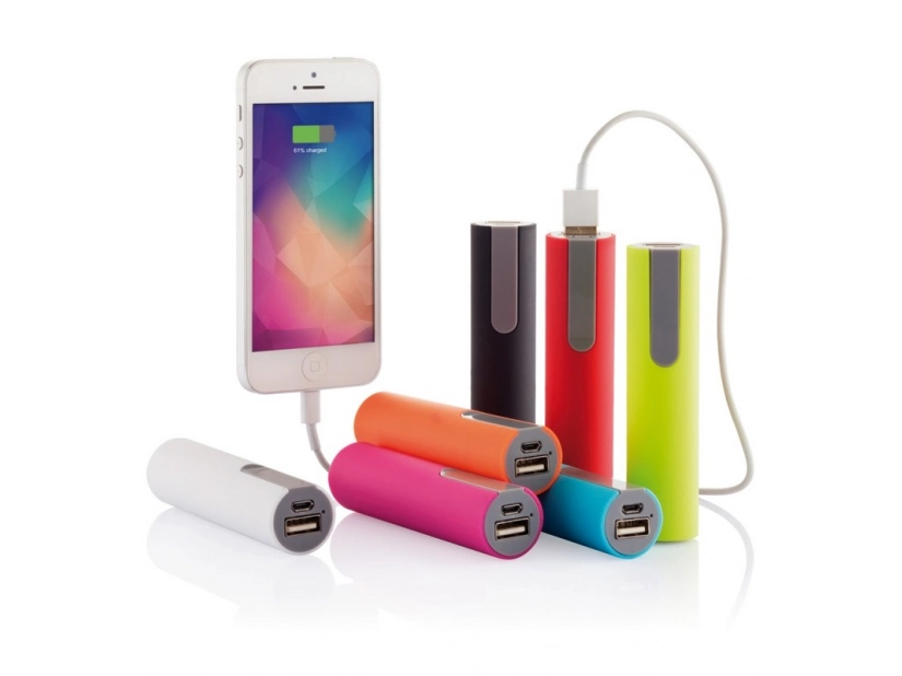 Kompaktowy power bank z akumulatorem 2200mAh niebieski kolor, nadruk logo