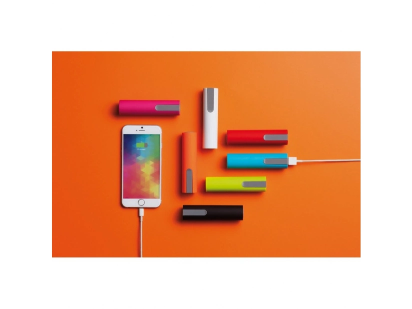 Kompaktowy power bank z akumulatorem 2200mAh niebieski kolor, nadruk logo