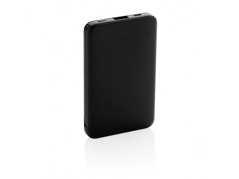Czarny power bank 5000 mAh, z zintegrowanym kablem 3 w 1