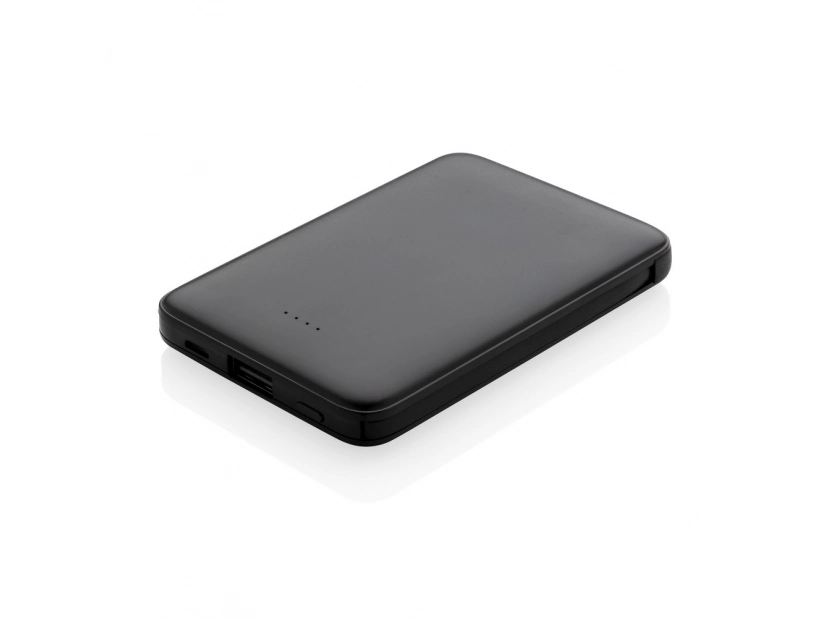 Czarny power bank 5000 mAh, z zintegrowanym kablem 3 w 1