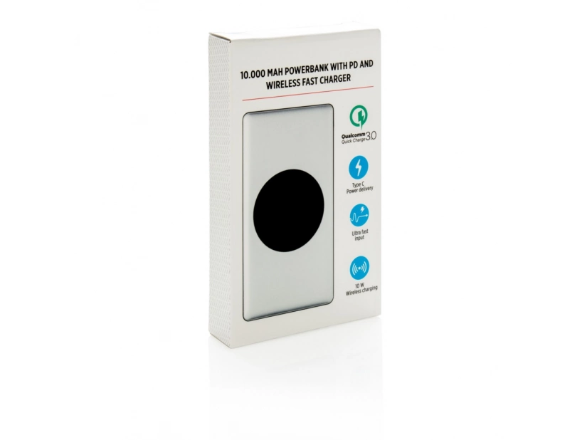 Bezprzewodowy power bank 10000mAh, z ładowaniem bezprzewodowym 10W