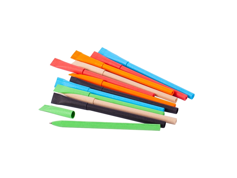 Czerwony długopis papierowy z logo – eko gadżet firmowy